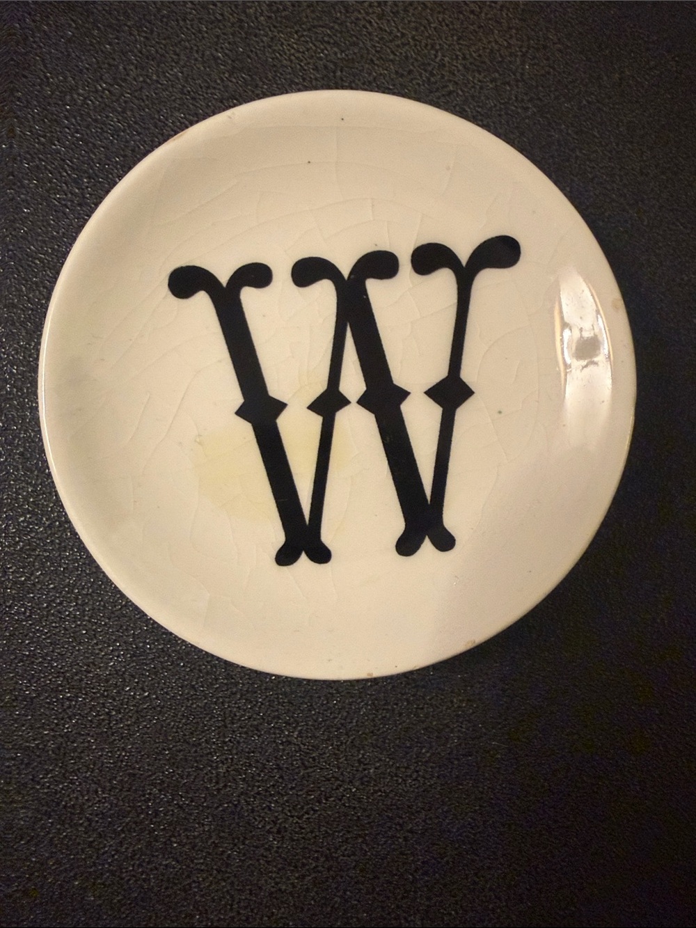 Ashland White Ceramic Plate with Black 'W' Monogram